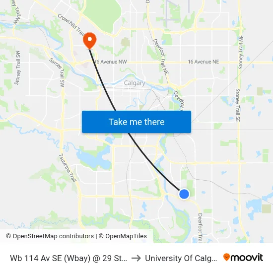 Wb 114 Av SE (Wbay) @ 29 St SE to University Of Calgary map