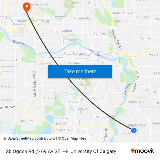 Sb Ogden Rd @ 69 Av SE to University Of Calgary map