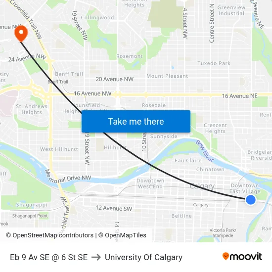 Eb 9 Av SE @ 6 St SE to University Of Calgary map