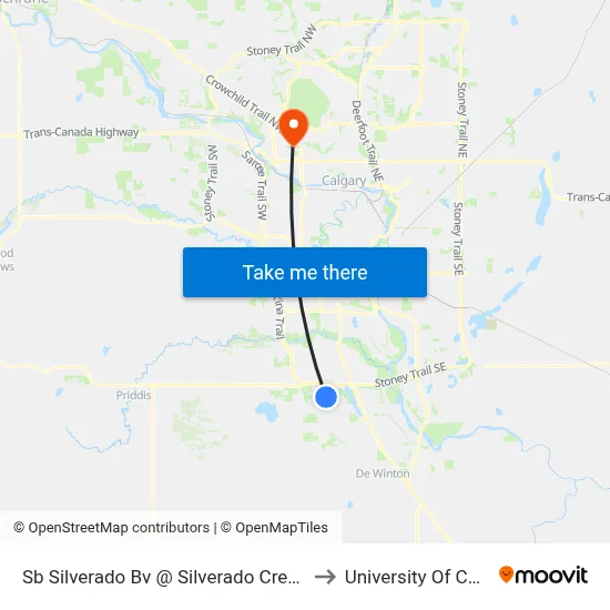 Sb Silverado Bv @ Silverado Crest Ld SW to University Of Calgary map