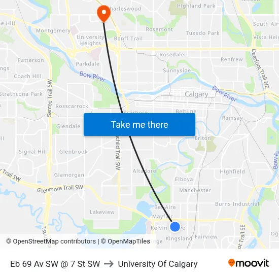 Eb 69 Av SW @ 7 St SW to University Of Calgary map