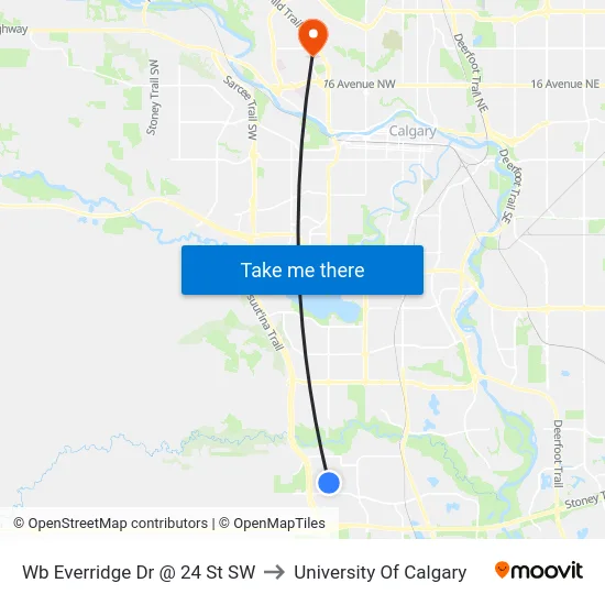 Wb Everridge Dr @ 24 St SW to University Of Calgary map