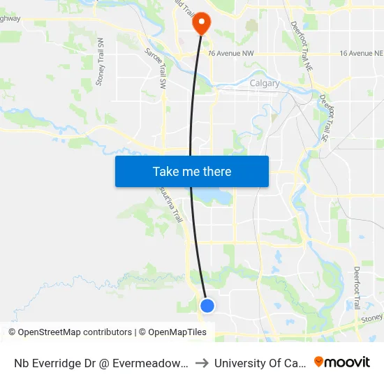 Nb  Everridge Dr @ Evermeadow Ga SW to University Of Calgary map