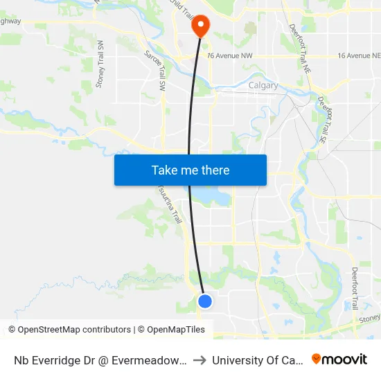 Nb  Everridge Dr @ Evermeadow Av SW to University Of Calgary map