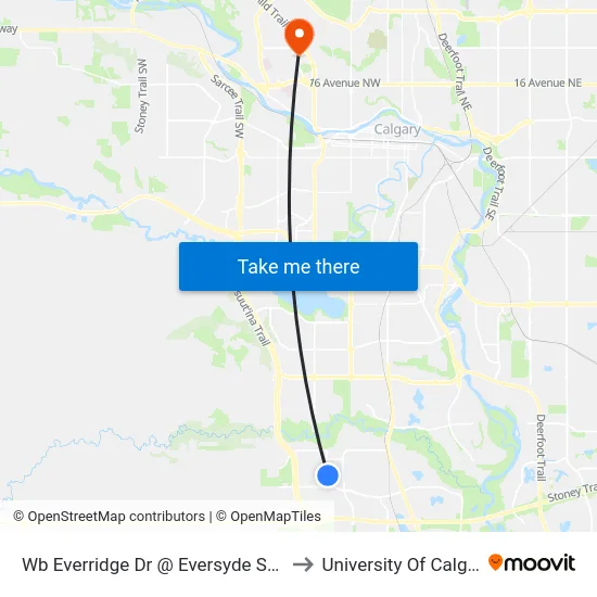 Wb  Everridge Dr @ Eversyde St SW to University Of Calgary map