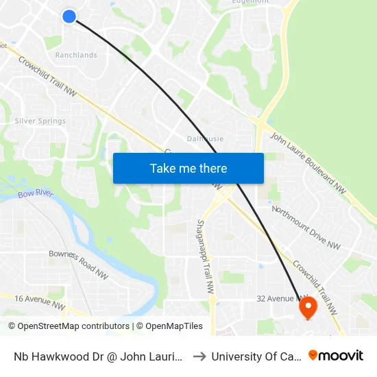 Nb Hawkwood Dr @ John Laurie Bv NW to University Of Calgary map