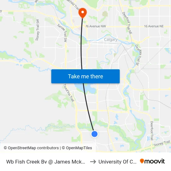 Wb Fish Creek Bv @ James Mckevitt  Rd SW to University Of Calgary map