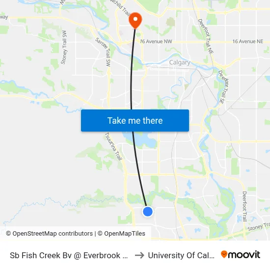 Sb Fish Creek Bv @ Everbrook Dr SW to University Of Calgary map