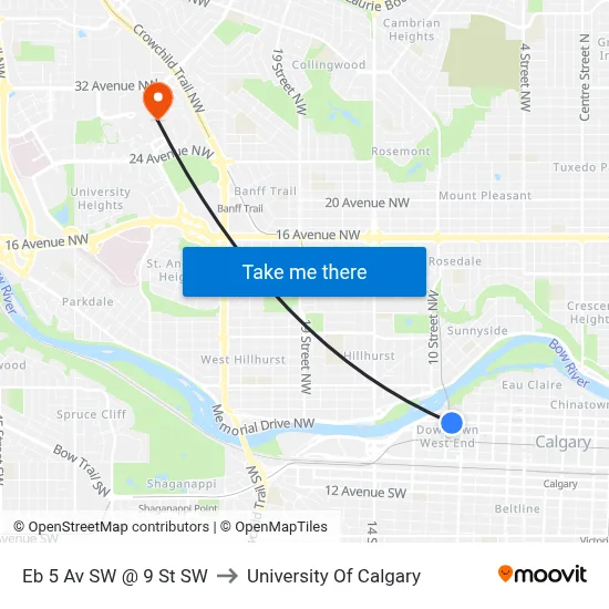 Eb 5 Av SW @ 9 St SW to University Of Calgary map