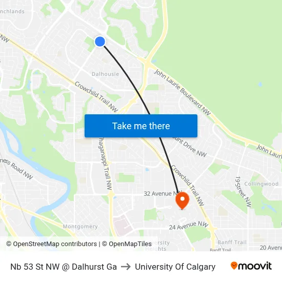 Nb 53 St NW @ Dalhurst Ga to University Of Calgary map