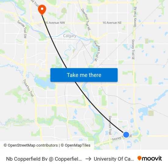 Nb Copperfield Bv @ Copperfield Gv SE to University Of Calgary map