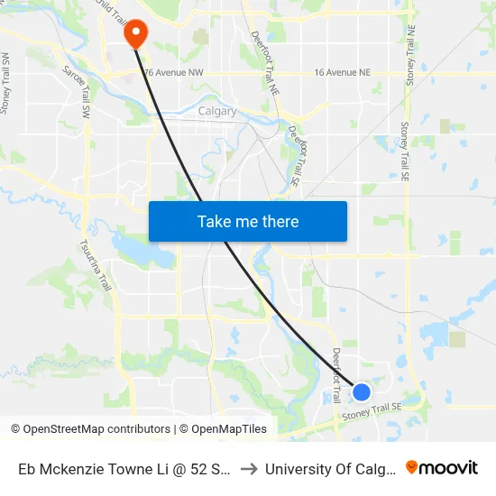 Eb Mckenzie Towne Li @ 52 St SE to University Of Calgary map