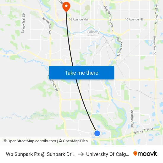 Wb Sunpark  Pz @ Sunpark  Dr SE to University Of Calgary map