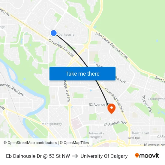 Eb Dalhousie Dr @ 53 St NW to University Of Calgary map