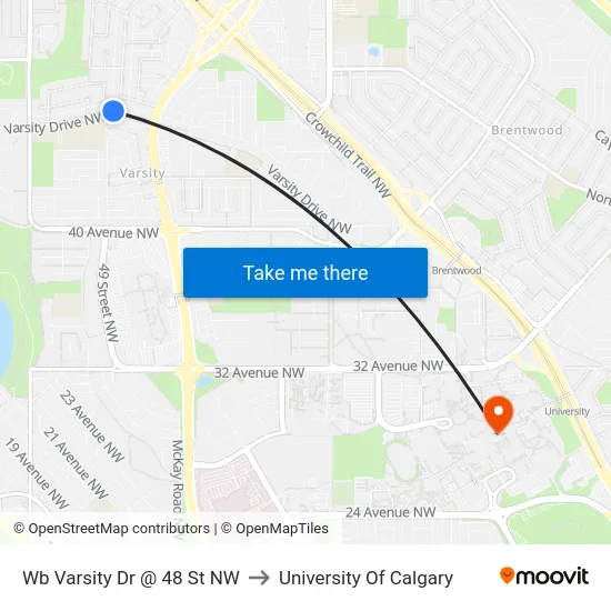 Wb Varsity Dr @ 48 St NW to University Of Calgary map