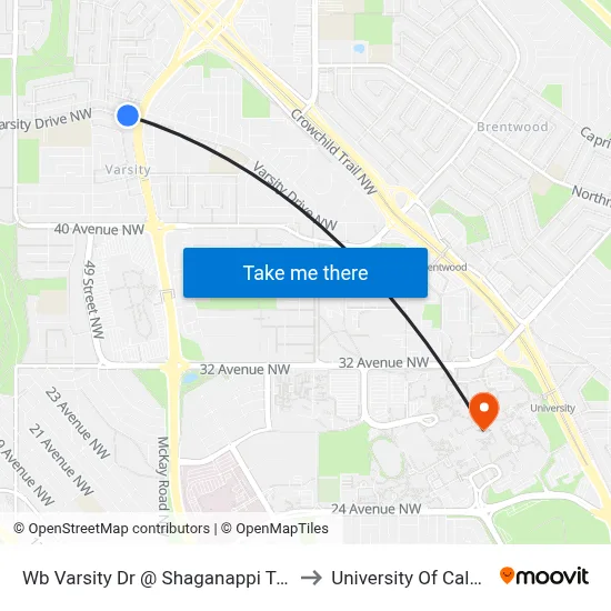 Wb Varsity Dr @ Shaganappi Tr NW to University Of Calgary map
