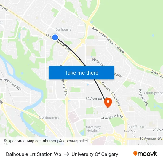Dalhousie Lrt Station Wb to University Of Calgary map