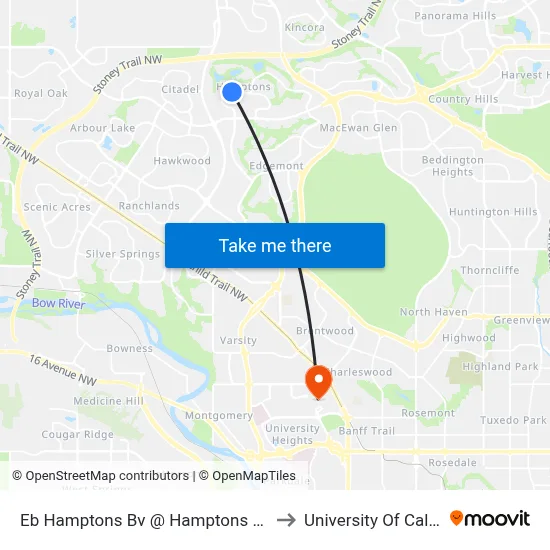 Eb Hamptons Bv @ Hamptons Sq NW to University Of Calgary map
