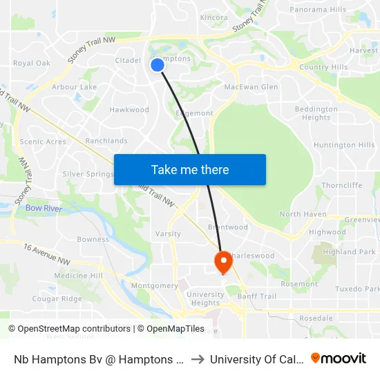 Nb Hamptons Bv @ Hamptons Gr NW to University Of Calgary map