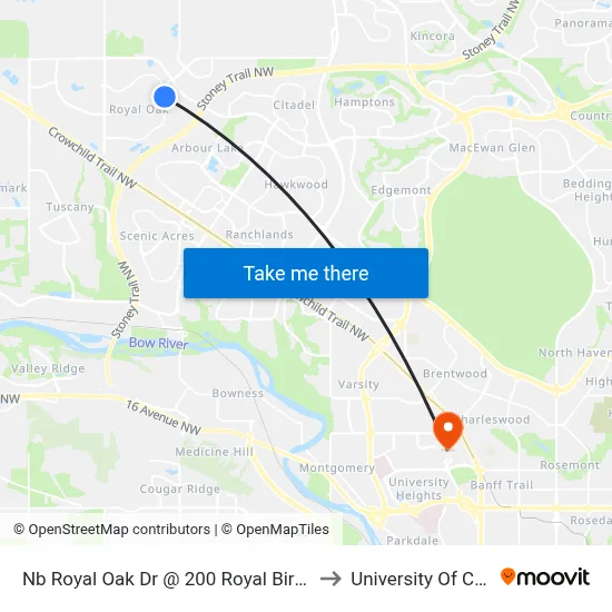 Nb Royal Oak Dr @ 200 Royal Birch Me NW to University Of Calgary map
