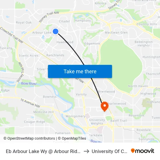 Eb Arbour Lake Wy @ Arbour Ridge Wy NW to University Of Calgary map