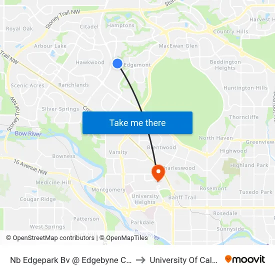 Nb Edgepark Bv @ Edgebyne Cr NW to University Of Calgary map