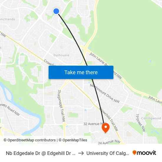 Nb Edgedale Dr @ Edgehill Dr NW to University Of Calgary map