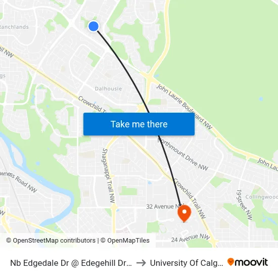 Nb Edgedale Dr @ Edegehill Dr NW to University Of Calgary map