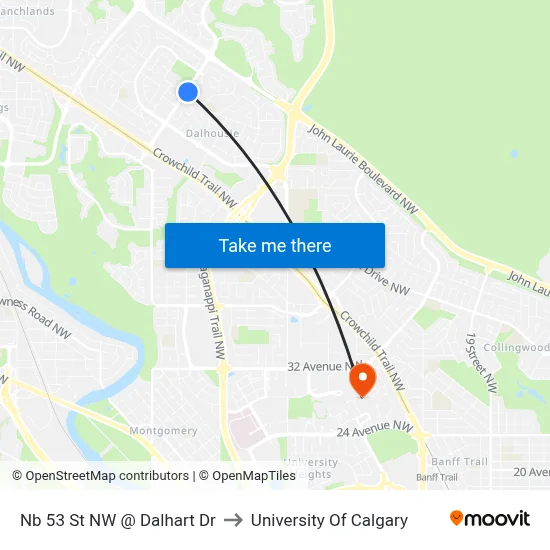 Nb 53 St NW @ Dalhart Dr to University Of Calgary map