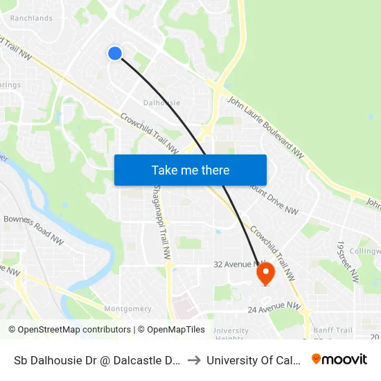 Sb Dalhousie Dr @ Dalcastle Dr NW to University Of Calgary map