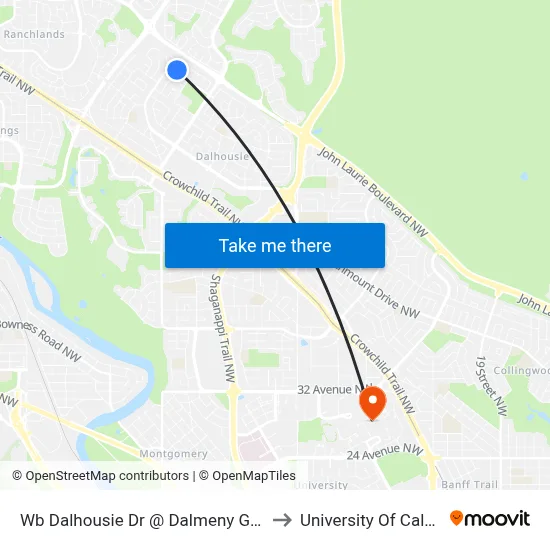 Wb Dalhousie Dr @ Dalmeny Ga NW to University Of Calgary map