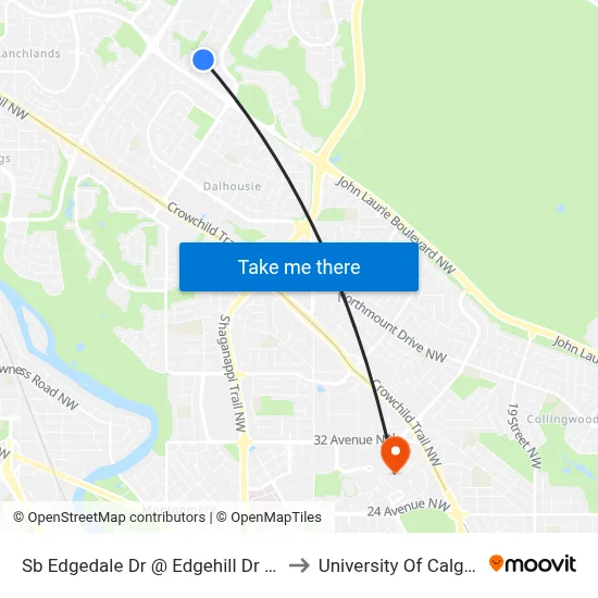 Sb Edgedale Dr @ Edgehill Dr NW to University Of Calgary map