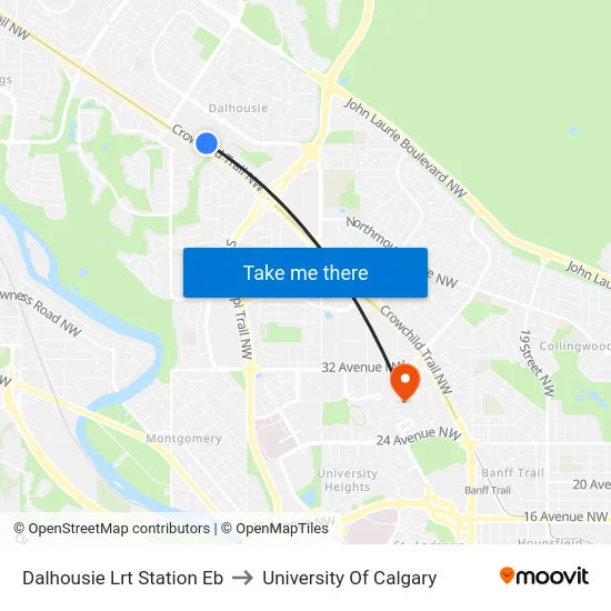 Dalhousie Lrt Station Eb to University Of Calgary map