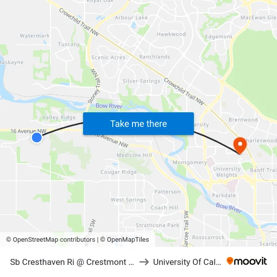 Sb Cresthaven Ri @ Crestmont Bv SW to University Of Calgary map