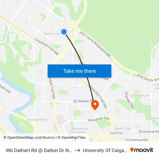 Wb Dalhart Rd @ Dalton Dr NW to University Of Calgary map