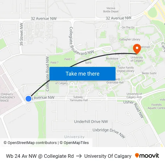 Wb 24 Av NW @ Collegiate Rd to University Of Calgary map