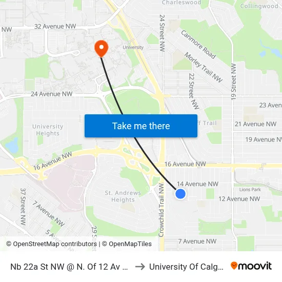 Nb 22a St NW @ N. Of 12 Av NW to University Of Calgary map