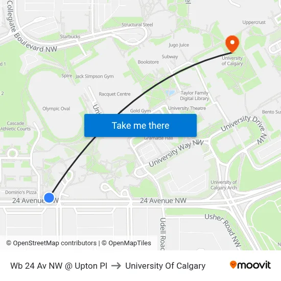 Wb 24 Av NW @ Upton Pl to University Of Calgary map