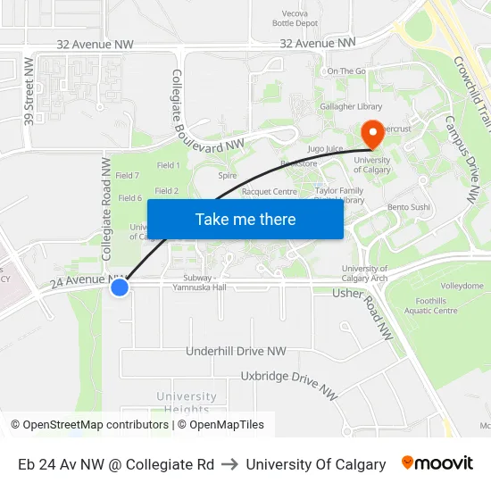 Eb 24 Av NW @ Collegiate Rd to University Of Calgary map