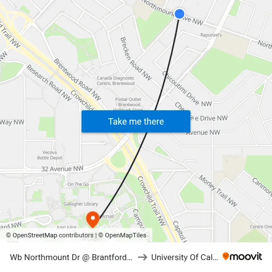 Wb Northmount Dr @ Brantford Cr NW to University Of Calgary map