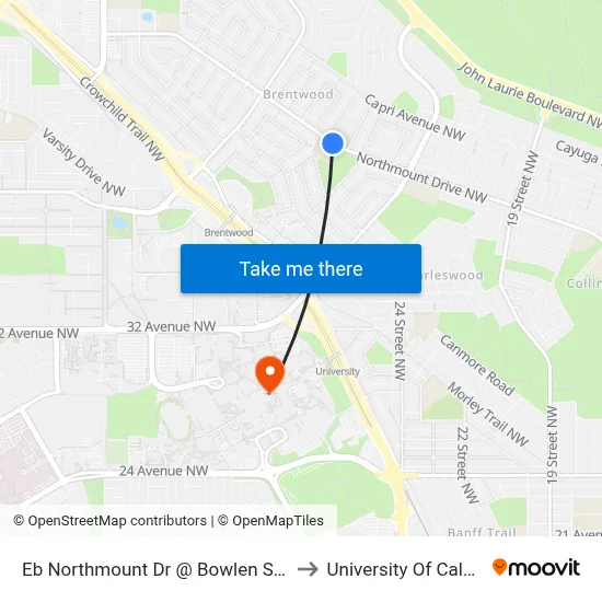 Eb Northmount Dr @ Bowlen St NW to University Of Calgary map