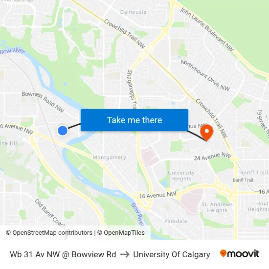 Wb 31 Av NW @ Bowview Rd to University Of Calgary map