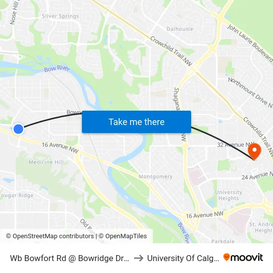 Wb Bowfort Rd @ Bowridge Dr NW to University Of Calgary map