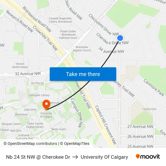 Nb 24 St NW @ Cherokee Dr to University Of Calgary map