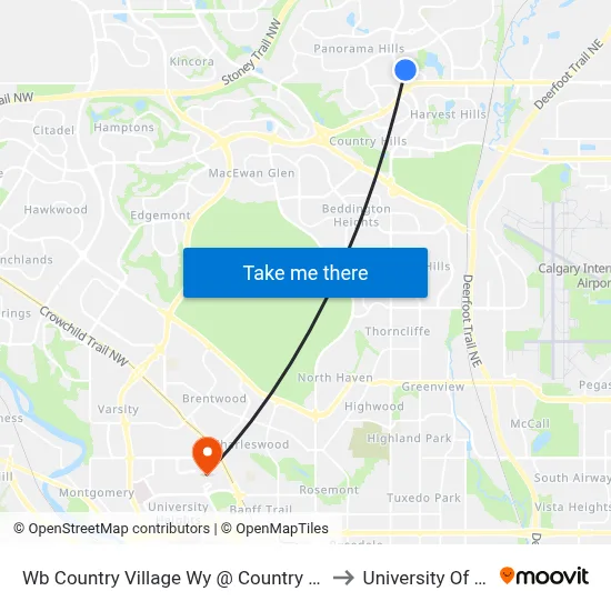 Wb Country Village Wy @ Country Village Link NE to University Of Calgary map