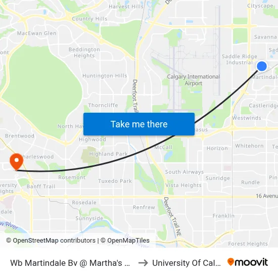 Wb Martindale Bv @ Martha's Wy NE to University Of Calgary map