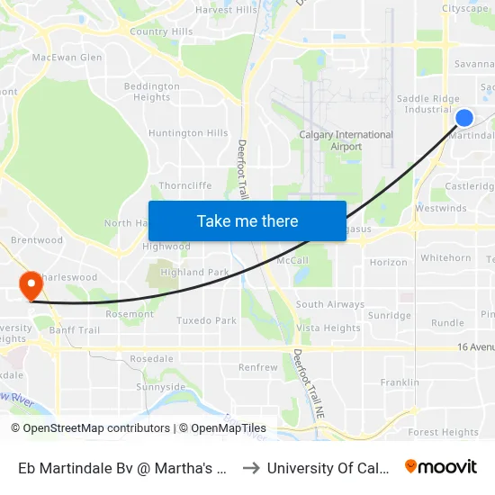 Eb Martindale Bv @ Martha's Cl NE to University Of Calgary map