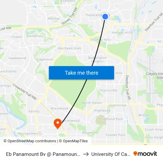 Eb Panamount Bv @ Panamount Dr NW to University Of Calgary map