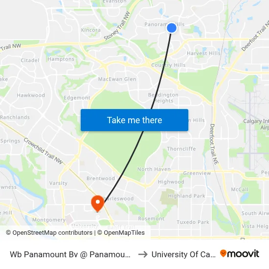 Wb Panamount Bv @ Panamount Hl NW to University Of Calgary map