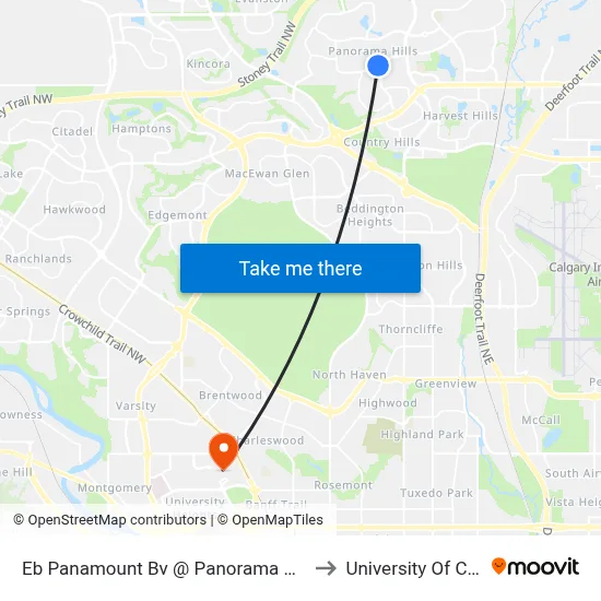 Eb Panamount Bv @ Panorama Hills Bv NW to University Of Calgary map